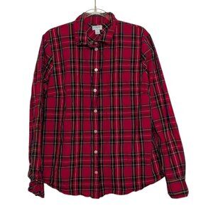 J Crew Factory Plaid Tartan Shirt Womens Size Large Red Long Sleeve Button Up